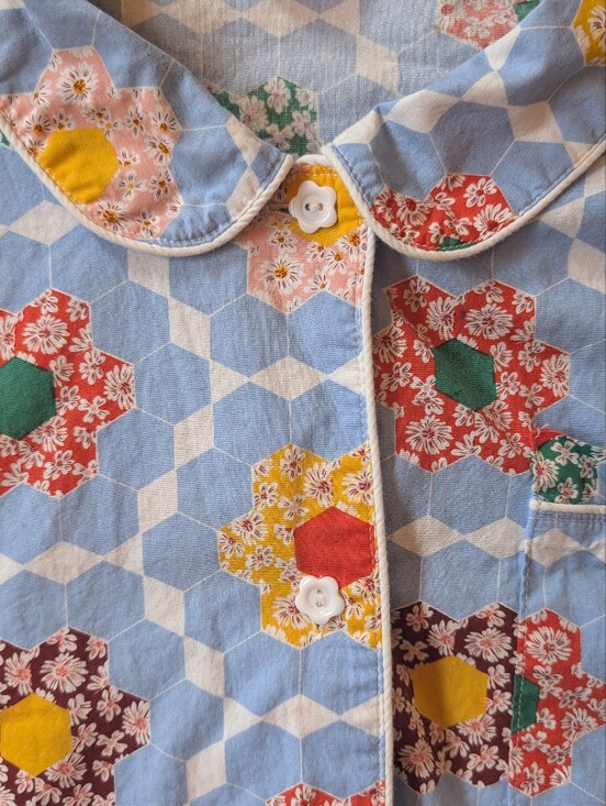 ban.do Tops - ban.do Leisure Long Sleeve Cotton Shirt  Honeycomb Patchwork Blue XL Quilt